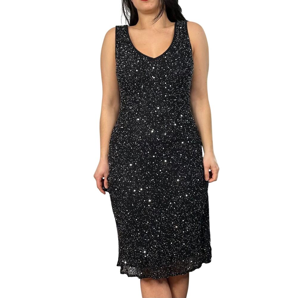 Vintage Stenay Black Beaded & Sequin Sheath Dress